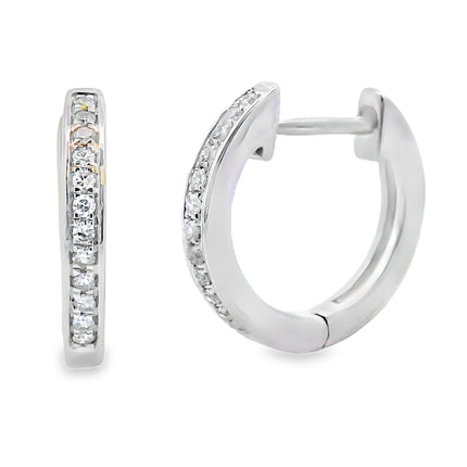 Genuine .08ct Diamond Hoop Earrings 10KT White Gold