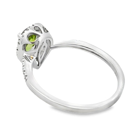 Genuine 1.10ct Peridot Diamond Ring 14KT White Gold