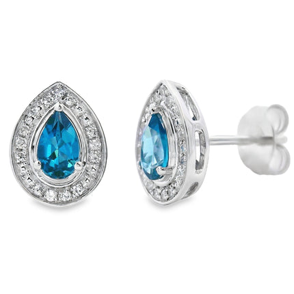 London Blue Topaz Diamond Stud Earrings 10KT White Gold
