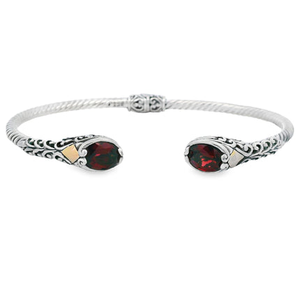 Garnet Bangle Bracelet Sterling Silver 18KT Gold