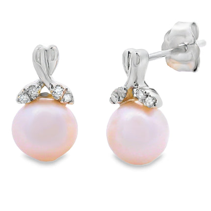 Natural .05ct FW Pearl Diamond Earrings 10KT White Gold