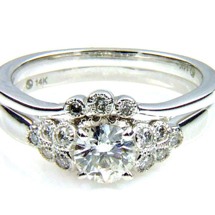 .90ct Antique Style Engagement Ring Set 14KT White Gold
