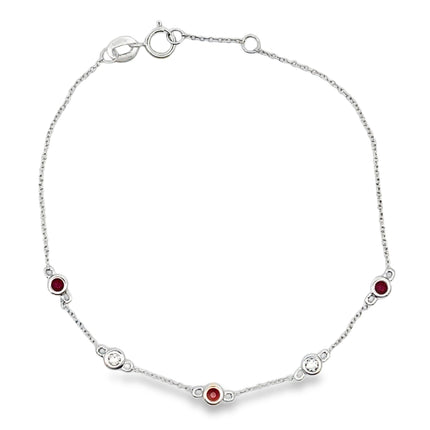 Natural .25ct Ruby Diamond Bracelet 14KT White Gold