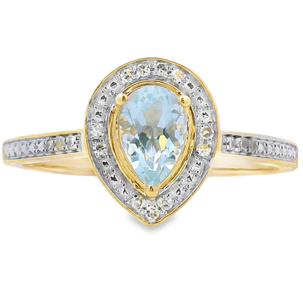 Genuine .39ct Aquamarine Diamond Ring 10KT Yellow Gold