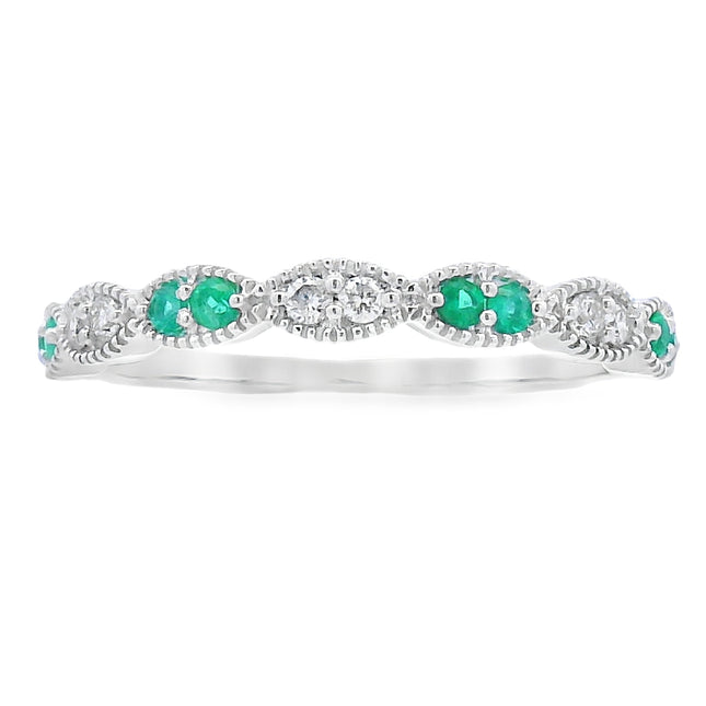 Emerald Diamond stackable band set 14KT White Gold