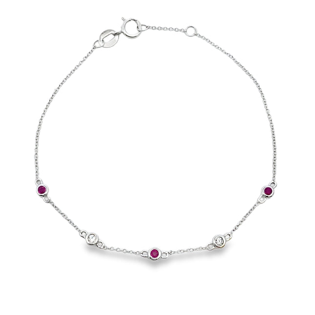 Natural .17ct Ruby Diamond Bracelet 14KT White Gold