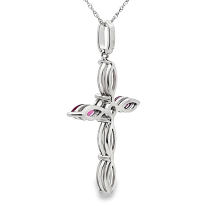 Ruby Diamond Cross Religious Pendant 10KT White Gold