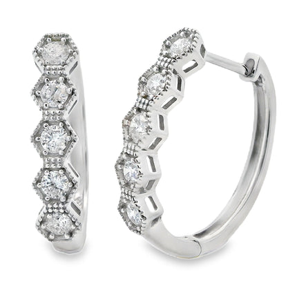 Genuine .50ct Diamond Hoop Earrings 14KT White Gold