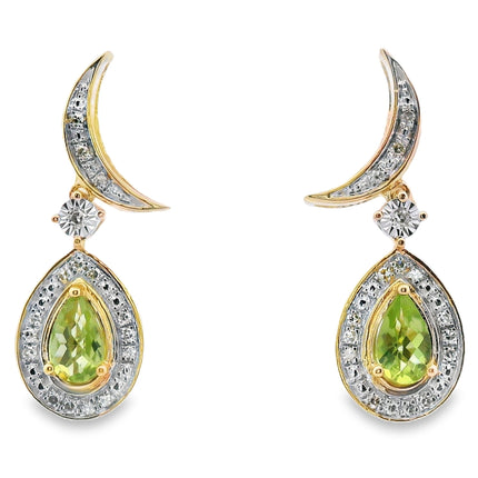 .52ct Peridot Diamond Dangle Earrings 10KT Yellow Gold