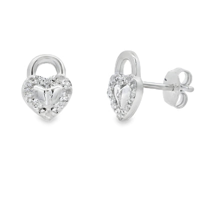Genuine .06ct Diamond Heart Earrings Sterling Silver