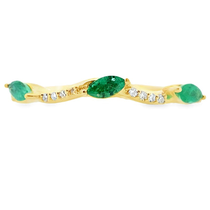 Emerald Diamond stackable band set 14KT Yellow Gold
