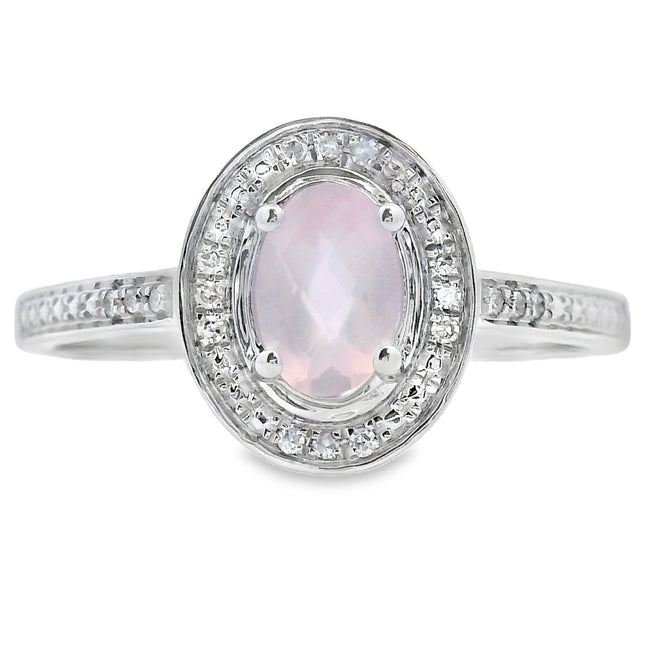 Natural .44ct Rose Quartz Diamond Ring 10KT White Gold