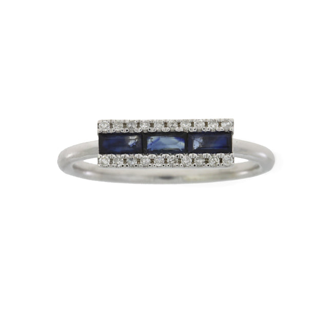 Genuine .63ct Diamond Sapphire Ring 14KT White Gold
