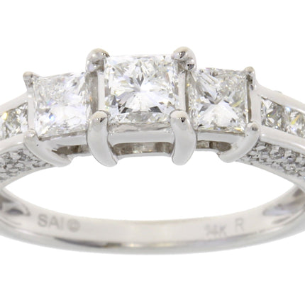 Genuine 1.50ct Diamond 3 Stone Ring 14KT White Gold