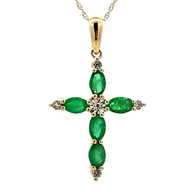 .65ct Emerald Cross Religious Pendant 10KT Yellow Gold