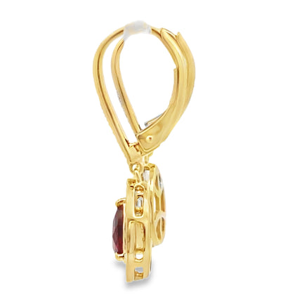 1.05ct Garnet Diamond Dangle Earrings 10KT Yellow Gold