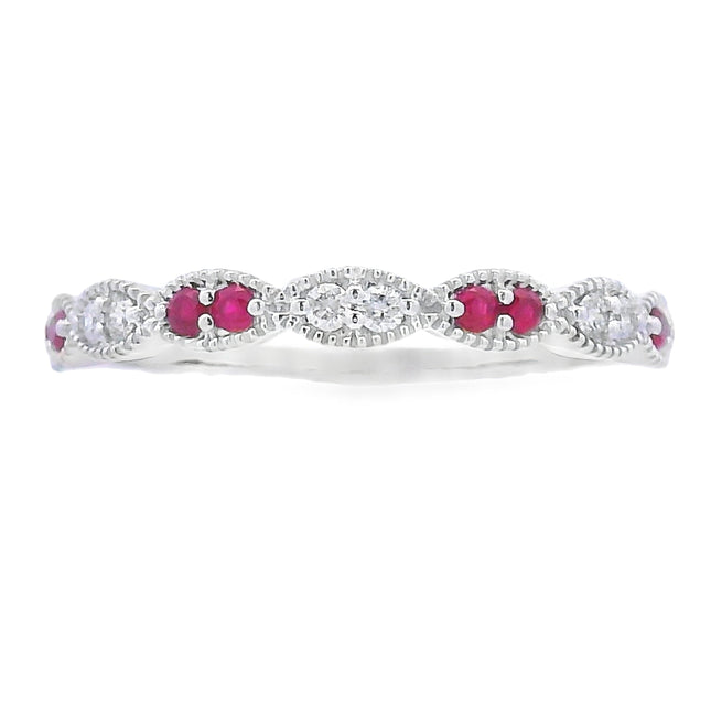 .25ct Ruby Diamond stackable band set 14KT White Gold