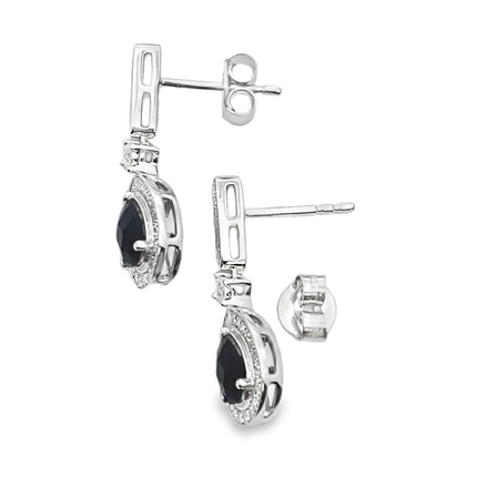 .84ct Onyx Diamond Dangle Earrings 10KT White Gold