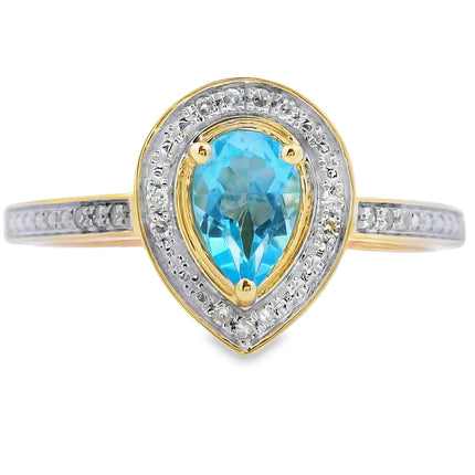 Genuine .54ct Blue Topaz Diamond Ring 10KT Yellow Gold
