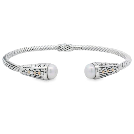 Pearl Bangle Bracelet Sterling Silver 18KT Gold