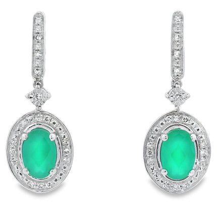 Chalcedony Diamond Dangle Earrings 10KT White Gold