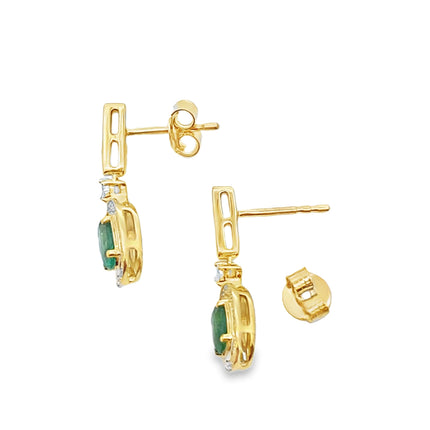 .95ct Emerald Diamond Dangle Earrings 10KT Yellow Gold