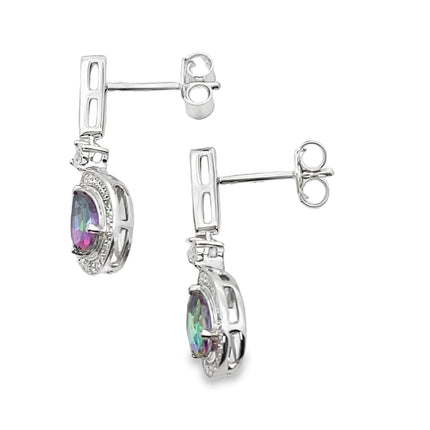Mystic Fire Topaz Dangle Earrings 10KT White Gold