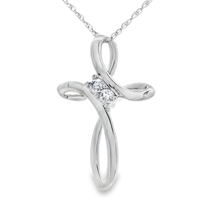 .04ct Diamond Cross Religious Pendant 14KT White Gold