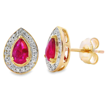 .58ct Ruby Diamond Stud Earrings 10KT Yellow Gold