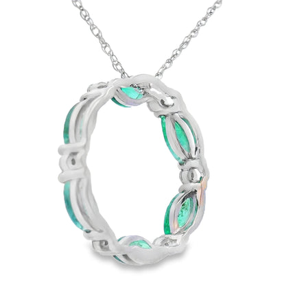 Emerald Diamond Circle of Love Pendant 10KT White Gold