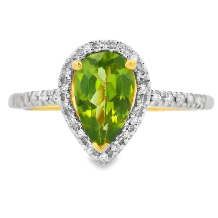 Natural 1.10ct Peridot Diamond Ring 14KT Yellow Gold