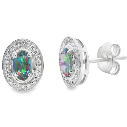 Mystic Fire Topaz Diamond Earrings 10KT White Gold