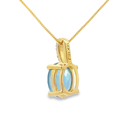 Blue Topaz & Diamond Pendant in 10K Yellow Gold – Elegant Fashion Necklace for Women