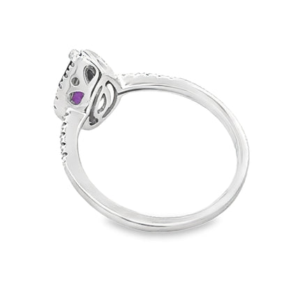 Genuine .98ct Amethyst Diamond Ring 14KT White Gold