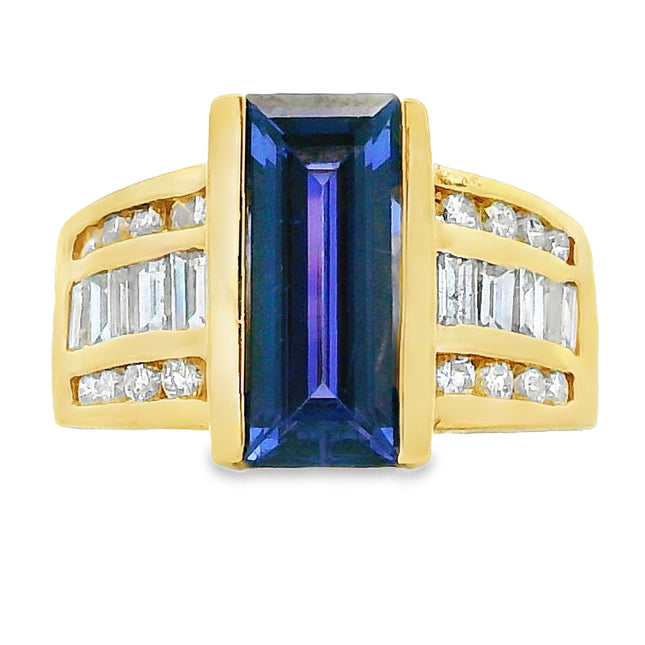 Natural .80ct Tanzanite Diamond Ring 18KT Yellow Gold