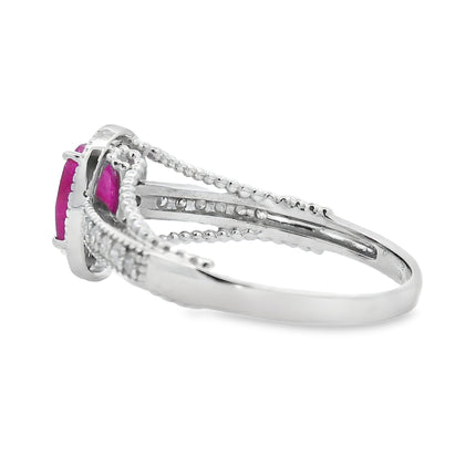 1.35 Ct Genuine Ruby Diamond Ring 14K White Gold | Luxury Gemstone Ring