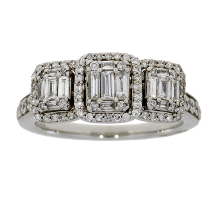 Natural 1.00ct Diamond 3 Stone Ring 14KT White Gold