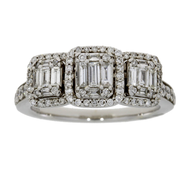 Natural 1.00ct Diamond 3 Stone Ring 14KT White Gold