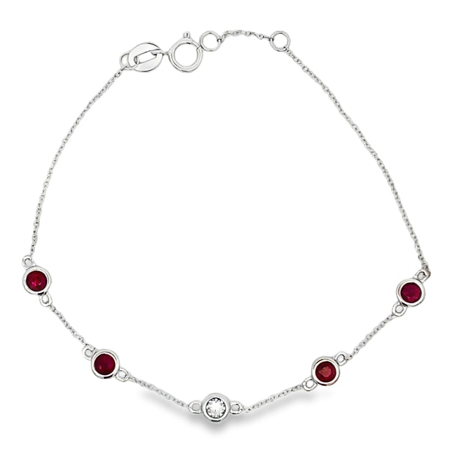 Genuine .66ct Ruby Diamond Bracelet 14KT White Gold
