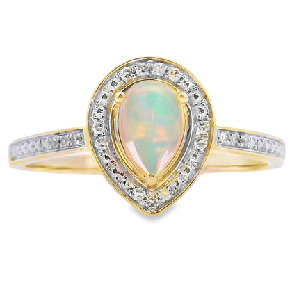 Natural .30ct Opal Diamond Ring 10KT Yellow Gold