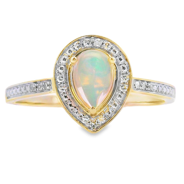 Natural .30ct Opal Diamond Ring 10KT Yellow Gold