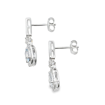 Aquamarine Diamond Dangle Earrings 10KT White Gold