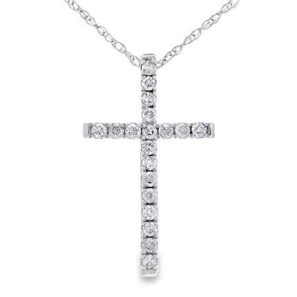 .13ct Diamond Cross Religious Pendant 14KT White Gold