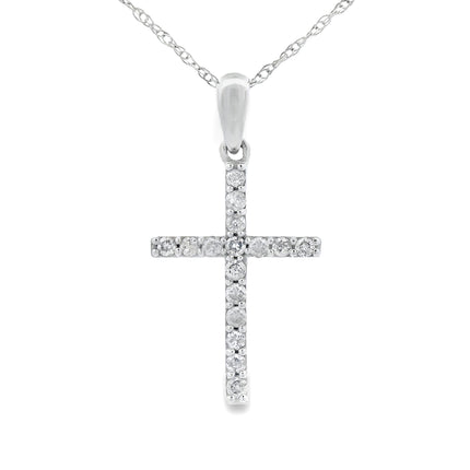 .13ct Diamond Cross Religious Pendant 14KT White Gold