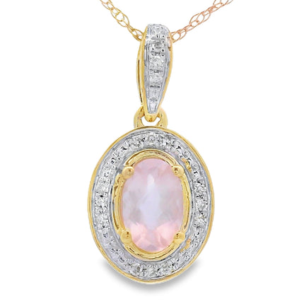 Rose Quartz Diamond Fashion Pendants 10KT Yellow Gold