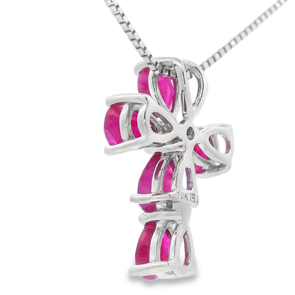Ruby Diamond Cross Religious Pendant 10KT White Gold