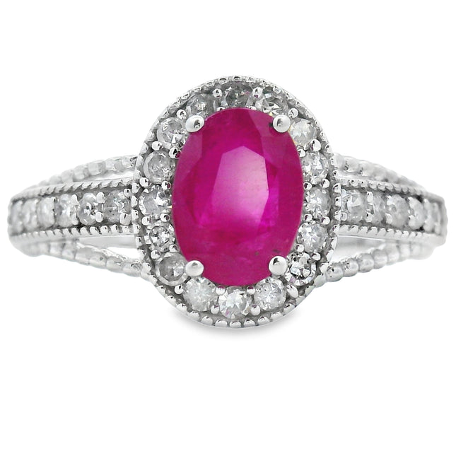 1.35 Ct Genuine Ruby Diamond Ring 14K White Gold | Luxury Gemstone Ring