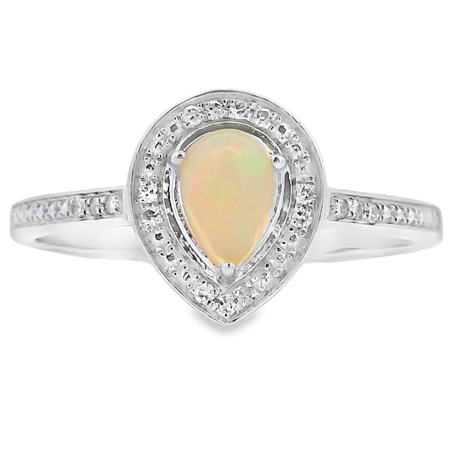 Genuine .30ct Opal Diamond Ring 10KT White Gold