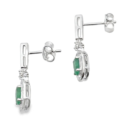 .95ct Emerald Diamond Dangle Earrings 10KT White Gold