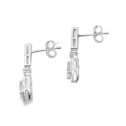 Rose Quartz Diamond Dangle Earrings 10KT White Gold